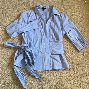 Ann Taylor Blue Lightweight Wrap Long Sleeve Top